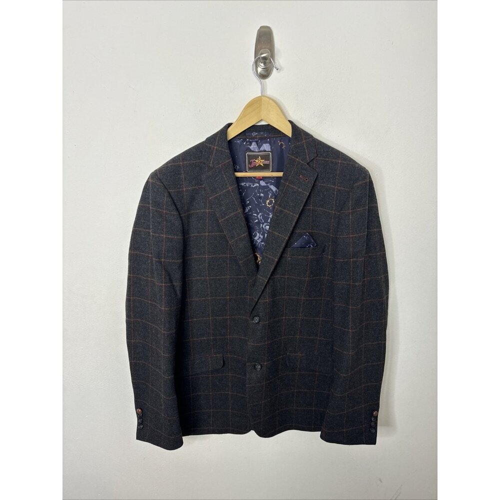 Joe Browns Tweed Jacket Blazer Wool Blend Gray Check Men's 44